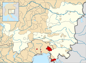 Comitatul Gorizia (roșu) pe vremea dinastiei Hohenstaufen (c. 1250)