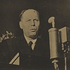 rektor vysoké školy politické prof. Ladislav Štoll zdraví účastníky Goethových oslav ve Výmaru (1949)