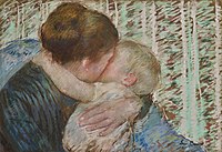 Mary Cassatt, Mother and Child (The Goodnight Hug), 1880, pastel on paper, 42 × 61 cm, private collection.