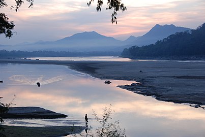 Sonnenuntergang am Mekong vom Wat Phra Bat Tai aus