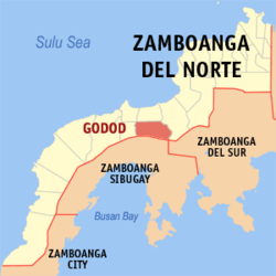 Map of Zamboanga del Norte with Godod highlighted