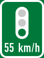 Co-ordinated traffic signals at indicated speed