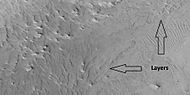 Close view of layers under ejecta surface of pedestal crater, as seen by HiRISE under HiWish program