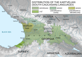 Mapa rozšíření kartvelských jazyků