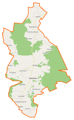 Mapa konturowa gminy Mycielin, u góry znajduje się punkt z opisem „Gadów”