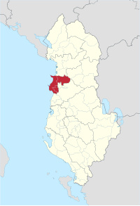 Map of Albania with Durrës County highlighted