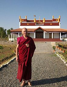 In front of the temple at Rato Dratsang, January 2015