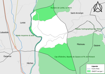 Carte des ZNIEFF de type 1 sur la commune.