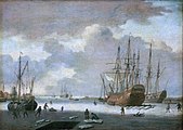 Adam Silo (ca. 1757): Een Nederlandse walvisvanger en andere schepen zitten vast in het ijs Olieverf op doek National Maritime Museum, Londen