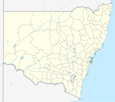 Mapa konturowa Nowej Południowej Walii, po prawej znajduje się punkt z opisem „Newcastle”