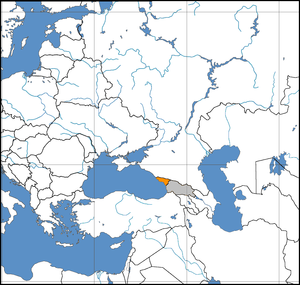Ligking vaan Abchazië binne Georgië (gries) en Europa.