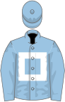 Light blue, white hollow box, light blue sleeves and cap