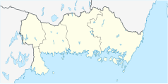 Mapa konturowa Blekinge, blisko centrum na prawo znajduje się punkt z opisem „Karlskrona”