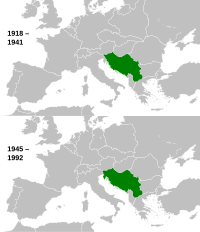 Ligking van Joegoslavië in Europa, veur en nao d'n Twiede Waereldkreeg.