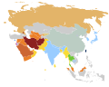 アジア諸国における同性関係の法的承認状況を表した地図。