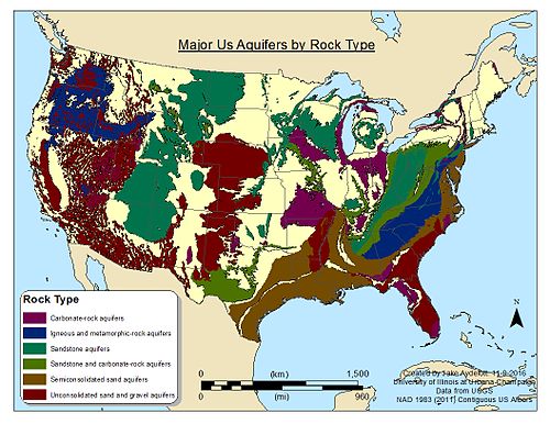 Map of major US aquifers by rock type