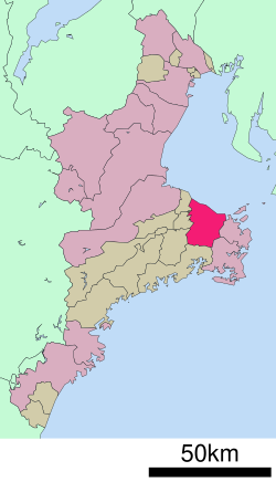 Vị trí thành phố Ise trên bản đồ tỉnh Mie