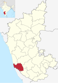 Locatie van het district Dakshina Kannada in Karnataka