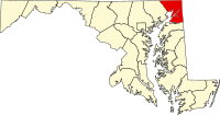 Map of Maryland highlighting Cecil County