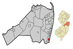 Map of Sea Girt in Monmouth County. Inset: Location of Monmouth County highlighted in the State of New Jersey.