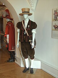 Costume de l'armailli tel que le portait Roger Cochard pour chanter le Lyoba (le Ranz des vaches) en 1955[15],[29].