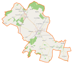 Mapa konturowa gminy Czempiń, w centrum znajduje się punkt z opisem „Czempiń”