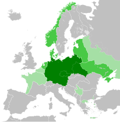 Tyskland, under sent 1942, när den maximala utsträckningen nåddes: *   Tyska riket *   Rikskommissariat *   Militäradministrerade ockuperade territorier