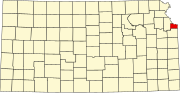 Map of Kansas highlighting Wyandotte County