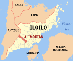 Mapa ng Iloilo na nagpapakita sa lokasyon ng Alimodian.