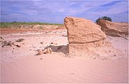 Bloc de grès sculpté par le vent dans une cuvette de déflation près de Meadow (Stout, 2002).