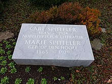Carl Spitteler (1845–1924) Schriftsteller, Dichter, Essayist, Kritiker, Nobelpreis für Literatur, Grab auf dem Friedhof Friedental, Stadt Luzern. Standort: 47°03'37.8"N 8°17'30.2"E, Marie Spitteler-Op den Hooff (1865–1929)