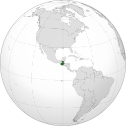 Location of Guwatemala (dark green) in the Western Hemisphere (grey)