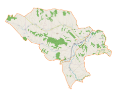 Mapa konturowa gminy Biecz, u góry znajduje się punkt z opisem „Binarowa”