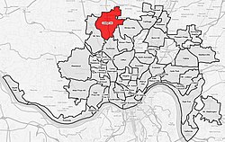 College Hill (red) within Cincinnati, Ohio