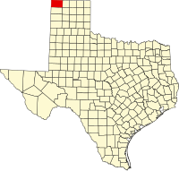 Округ Даллам на мапі штату Техас highlighting