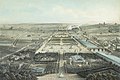 Vue au-dessus des Champs-Élysées sous le Second Empire, vers le jardin et le palais. Au premier plan: le rond-point.