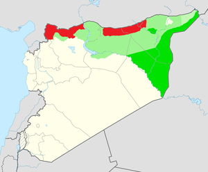 территории Сирии, оккупированные турецкой армией (выделены красным цветом)
