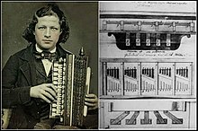 Cyrill Damian with the first accordion he built