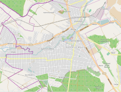 Mapa konturowa Konstancina-Jeziorny, na dole nieco na lewo znajduje się punkt z opisem „Cmentarz parafialny w Skolimowie”