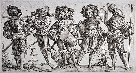 Daniel Hopfer, Viisi Landsknechtiä, noin 1530, etsaus.