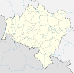 Mapa konturowa województwa dolnośląskiego, po lewej znajduje się punkt z opisem „Gościradz”