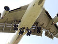 Krueger flaps and triple-slotted trailing-edge flaps of a Boeing 747 extended for landing