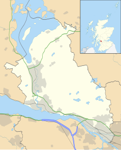 Mapa konturowa West Dunbartonshire, na dole po prawej znajduje się punkt z opisem „Clydebank”