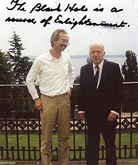 Джон Арчибальд Уилер (справа) и Эккехард Мильке[нем.] (1985)