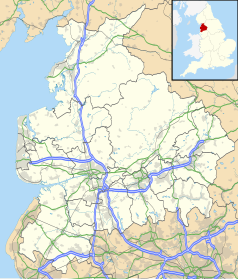 Mapa konturowa Lancashire, blisko lewej krawiędzi znajduje się punkt z opisem „Blackpool North”