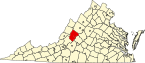 Hartă a statului Virginia indicând comitatul Rockbridge