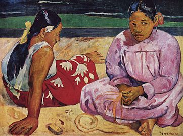 Tahitianske kvinder på stranden, 1891, "Femmes de Tahiti" (eller) "Sur la plage" Musée d'Orsay, Paris.