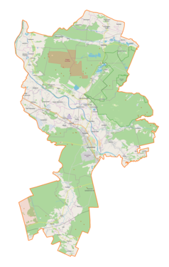 Mapa konturowa powiatu stalowowolskiego, u góry nieco na prawo znajduje się punkt z opisem „Zaklików”