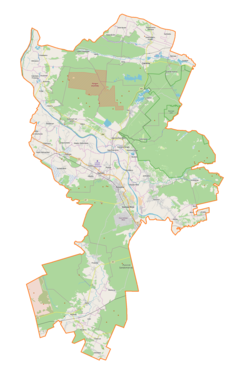 Mapa konturowa powiatu stalowowolskiego, u góry znajduje się punkt z opisem „Zaklików Miasto”