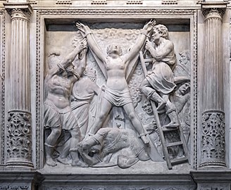 La crucifixion d’Eulalie de Barcelone par Pedro Villar 1564.